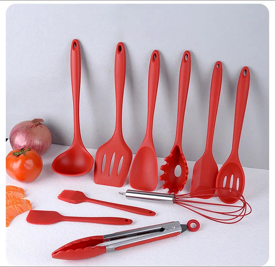 Set de 10 Ustensiles de Cuisine en Silicone Écologique et Résistant à la Chaleur