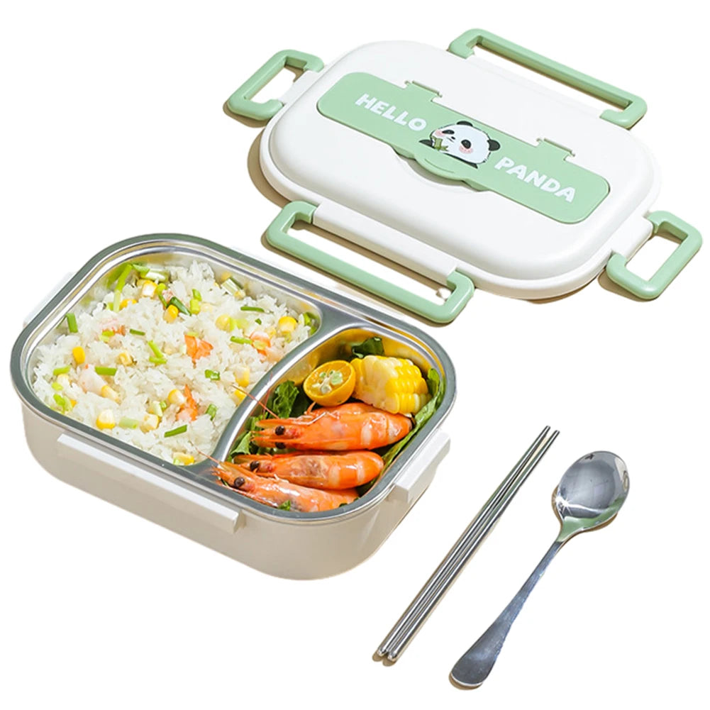 Bento Inox 245 Grids avec Couverts Panda | Contenant Alimentaire