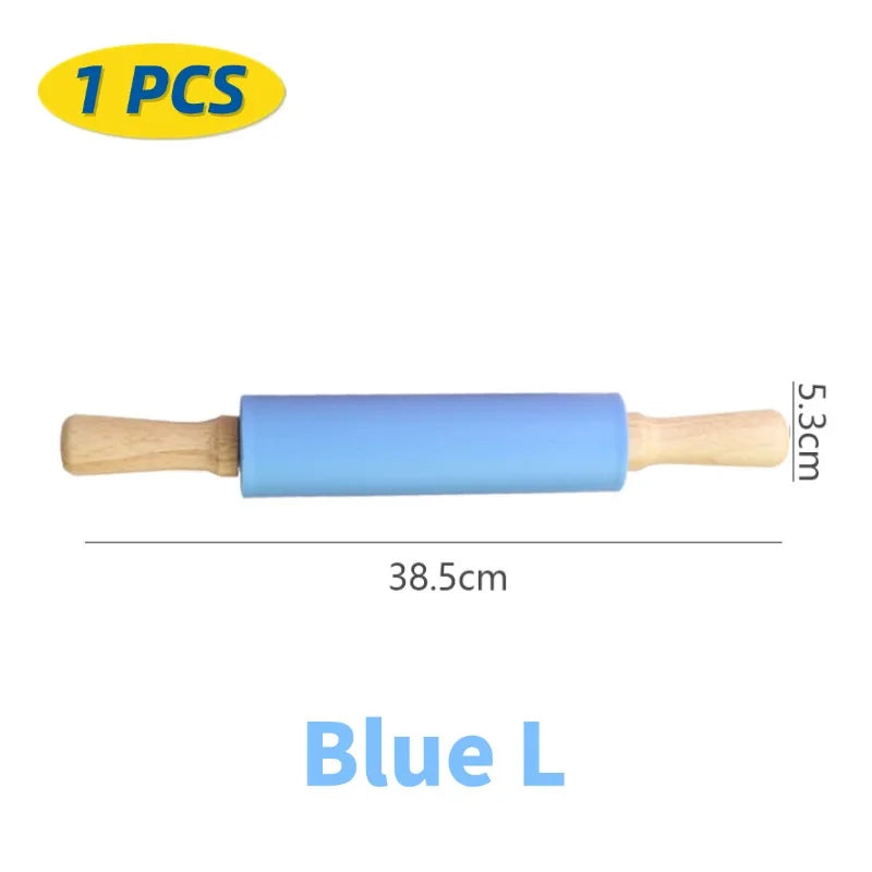 Rouleau à pâtisserie en silicone non-adhérent avec poignées en bois - Set de 14 pièces