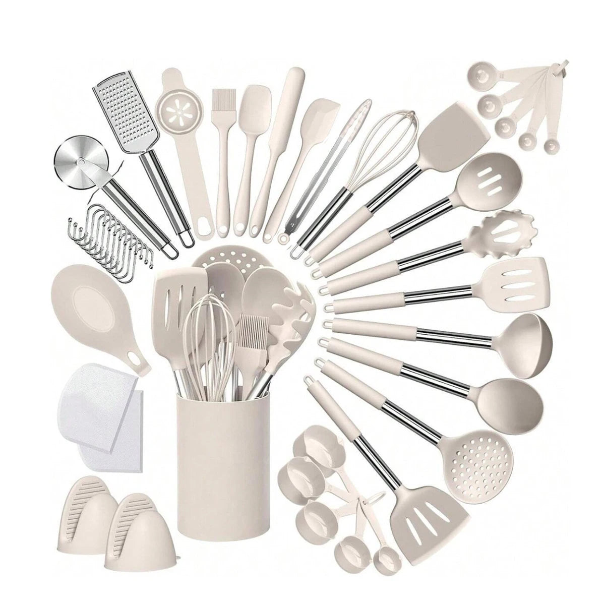 Set Ustensiles Silicone 43 pièces Résistants à la Chaleur inox