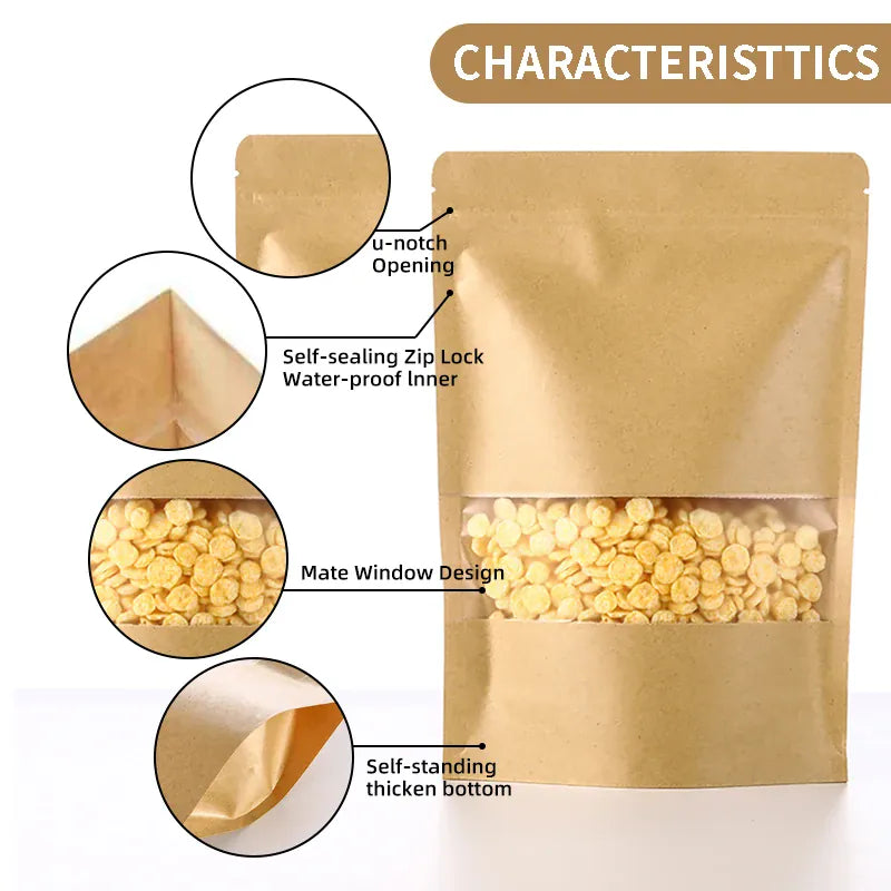 Sachets Kraft à Fenêtre Transparentes - Lot de 200 Pièces