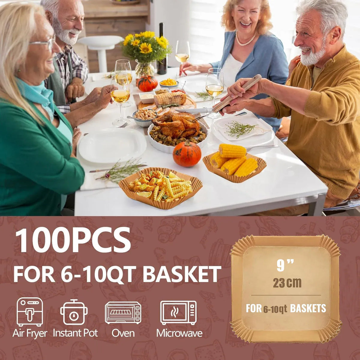 Papier Cuisson Air Fryer Jetable Lot de 100 Carré 23-27 cm Air Fryer
