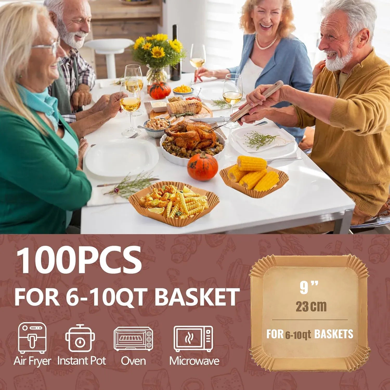 Papier Cuisson Air Fryer Jetable Lot de 100 Carré 23-27 cm Air Fryer
