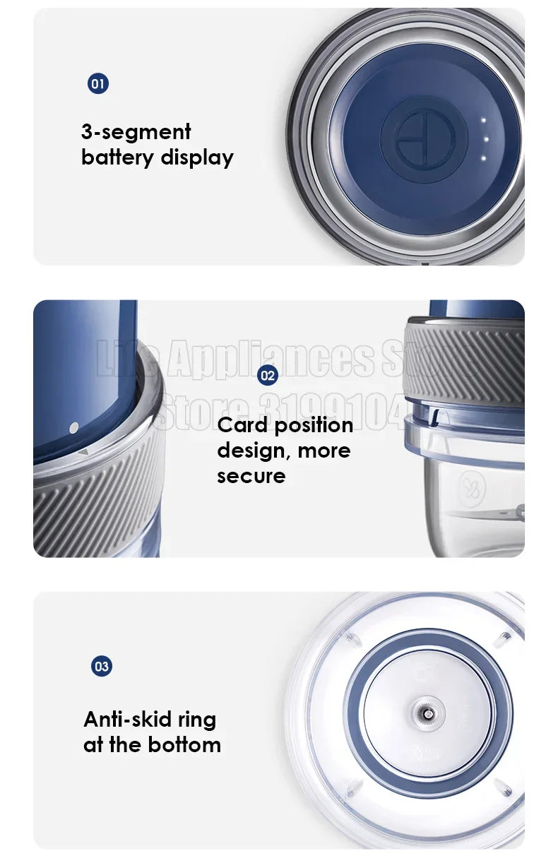 Mini Hachoir Électrique Sans Fil Rechargeable — 3 Bols, 35 W, 2000 mAh