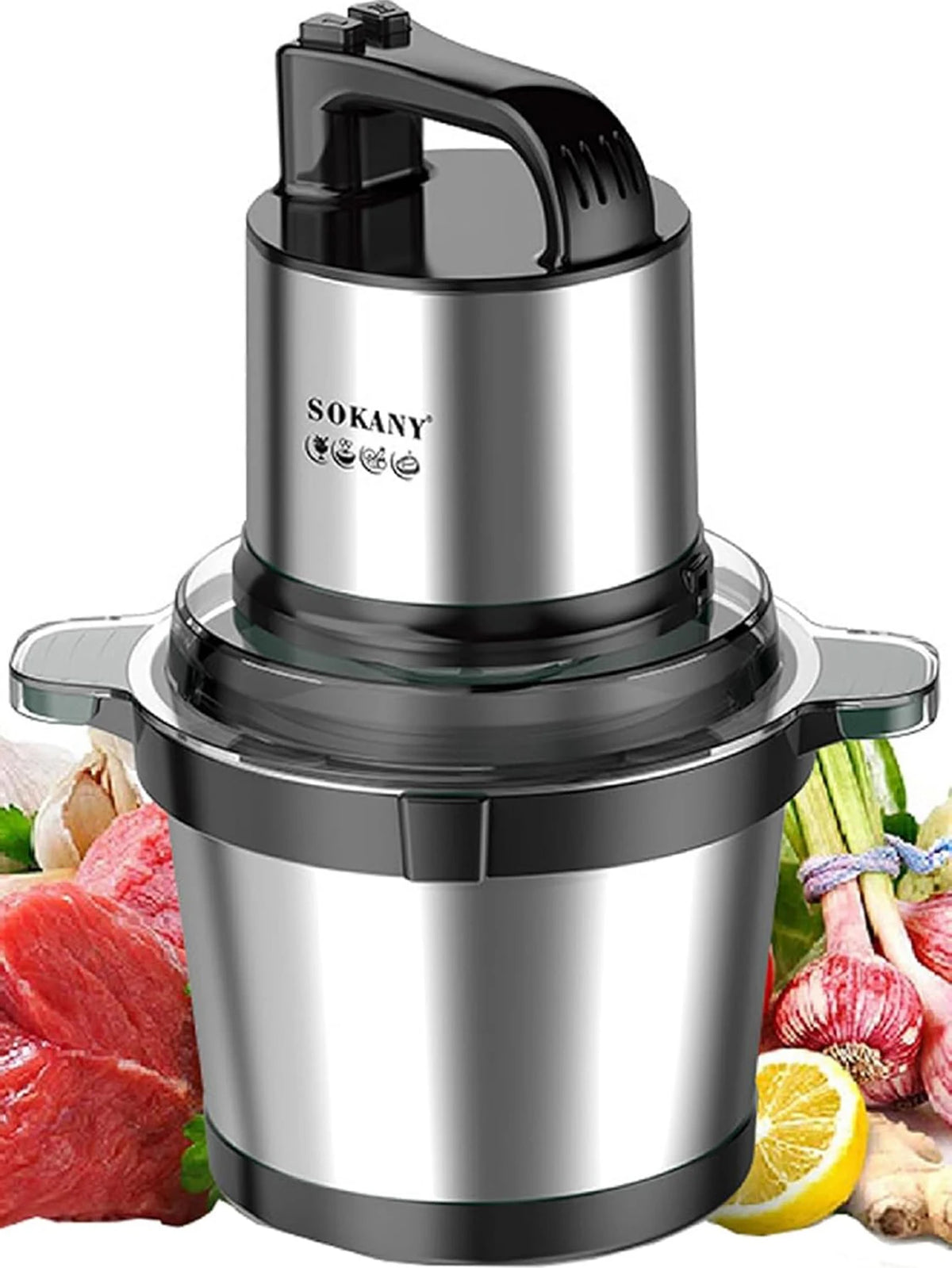 Hachoir électrique 2L Acier Inox 300W à 4 lames pour viandes et légumes