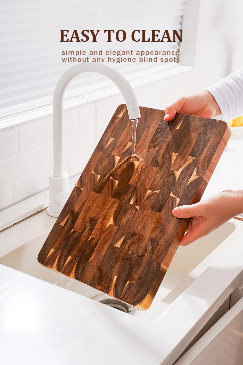 Planche à Découper en Acacia Massif 39 × 27,5 cm Grain Debout avec Poignées