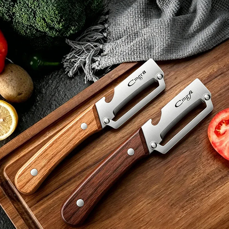2 Éplucheurs Multifonctions Inox avec Poignée en Bois pour Fruits et Légumes eplucheurs