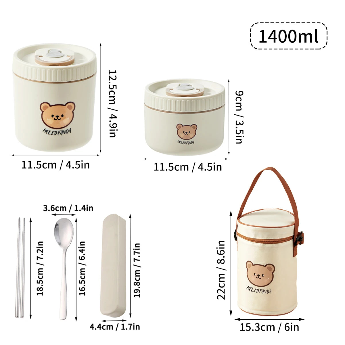 Bento Isotherme 1400ml Inox 304 Compartimenté pour Étudiants