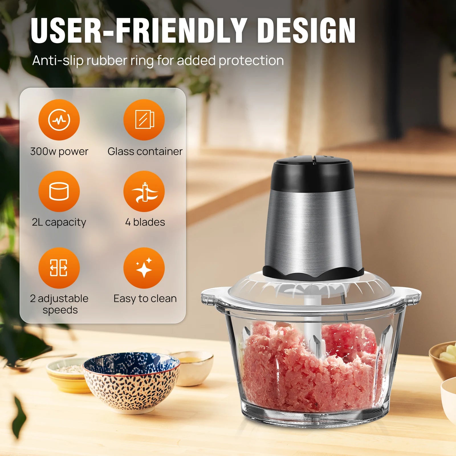 hachoir à viande polyvalent avec éminceur