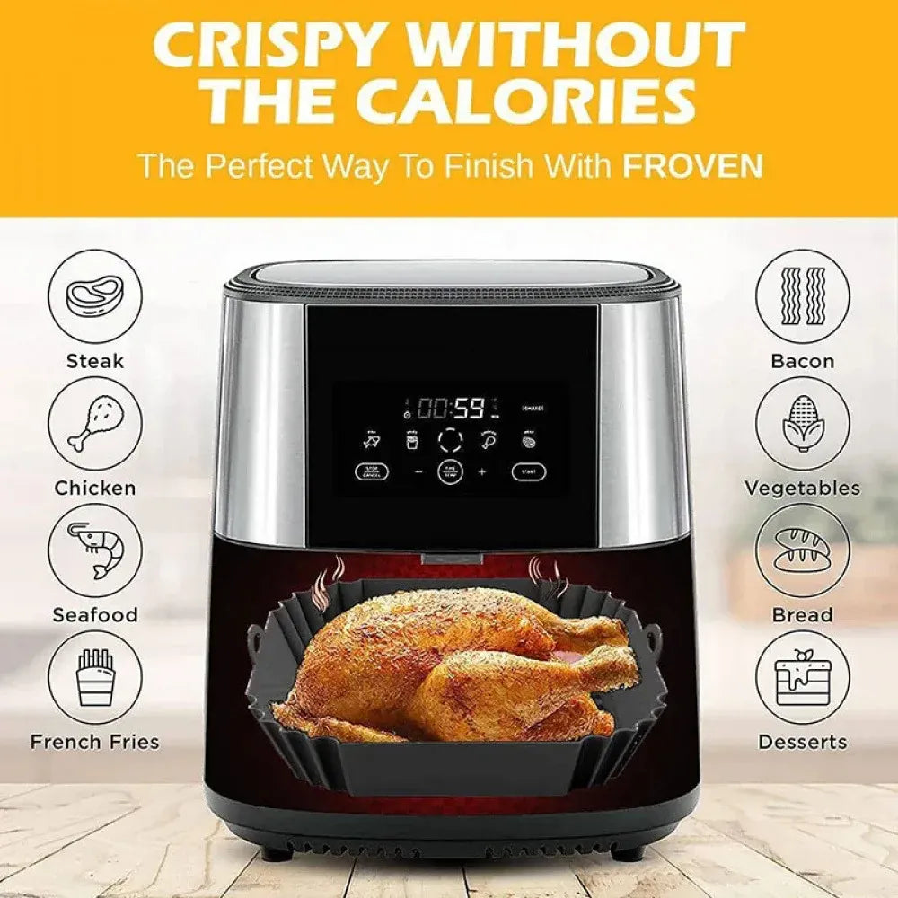Moule Silicone Air Fryer Réutilisable Carré avec Poignées - 2 pièces Air Fryer