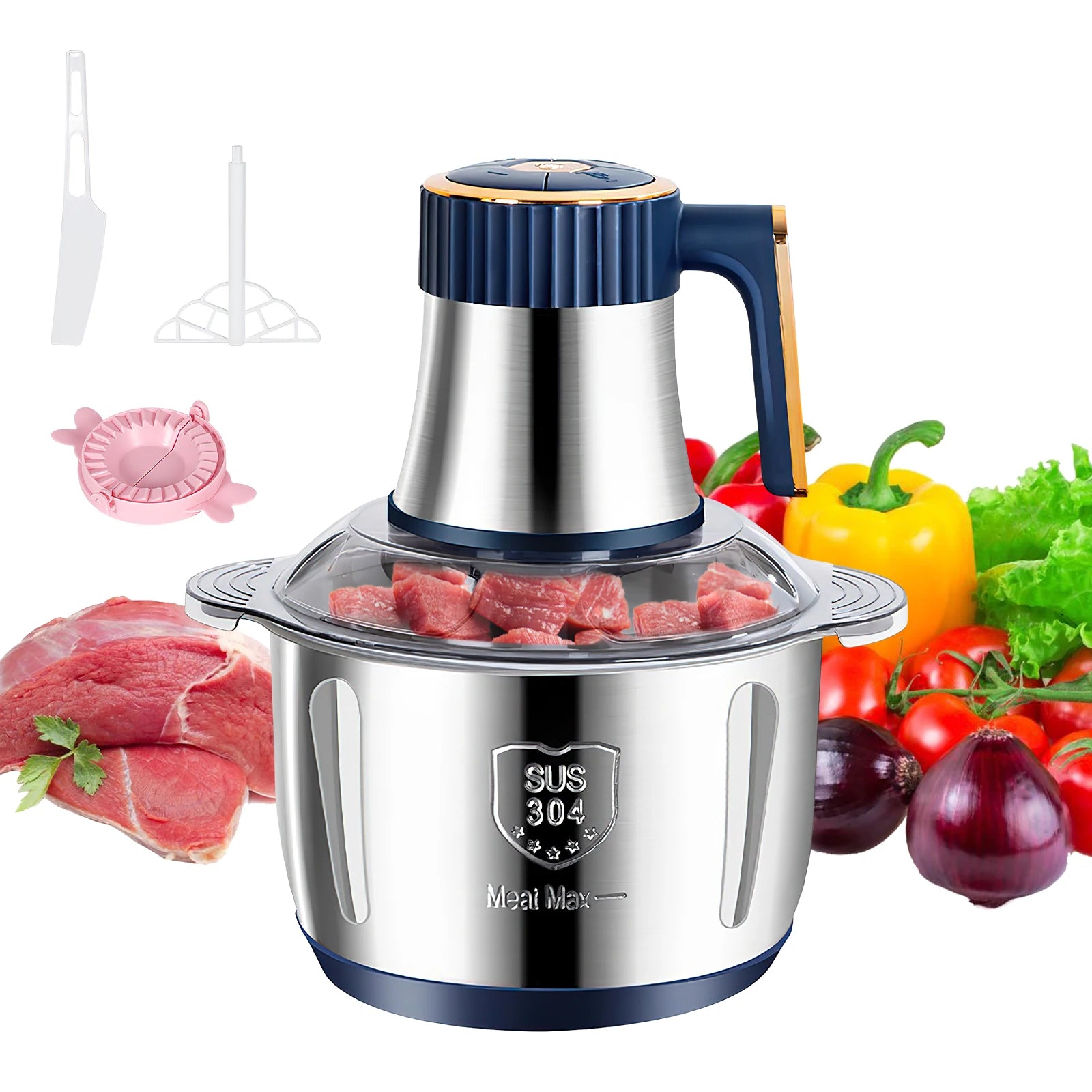 Hachoir électrique 5L Acier Inox Multifonctionnel 300W Chopper