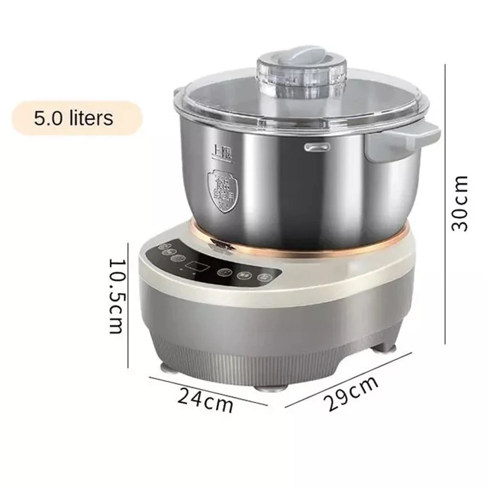Pétrin électrique 5 L, cuve inox et couvercle transparent, dimensions