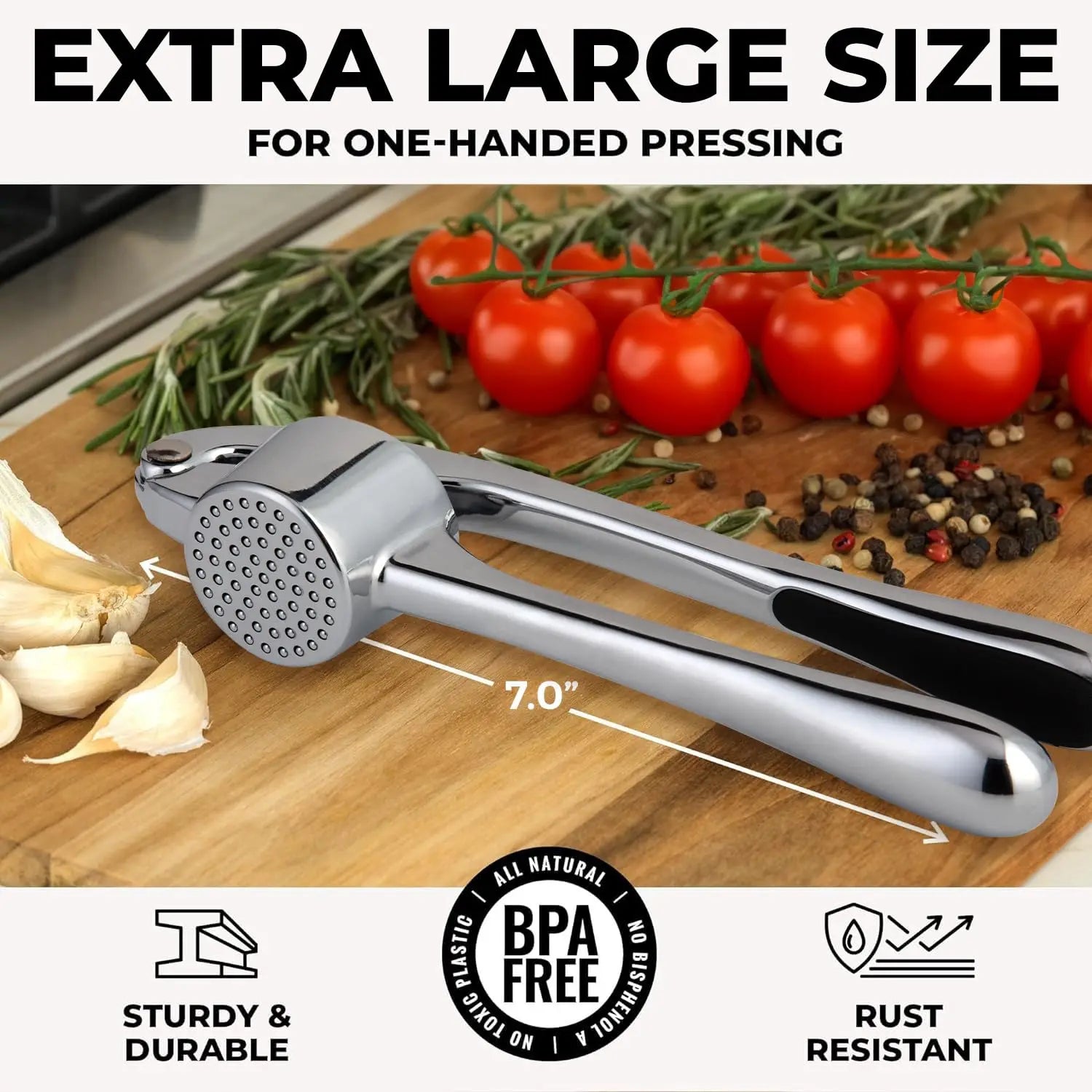 Presse-Ail Inox Manuel avec Bol Grand Volume et Accessoires
