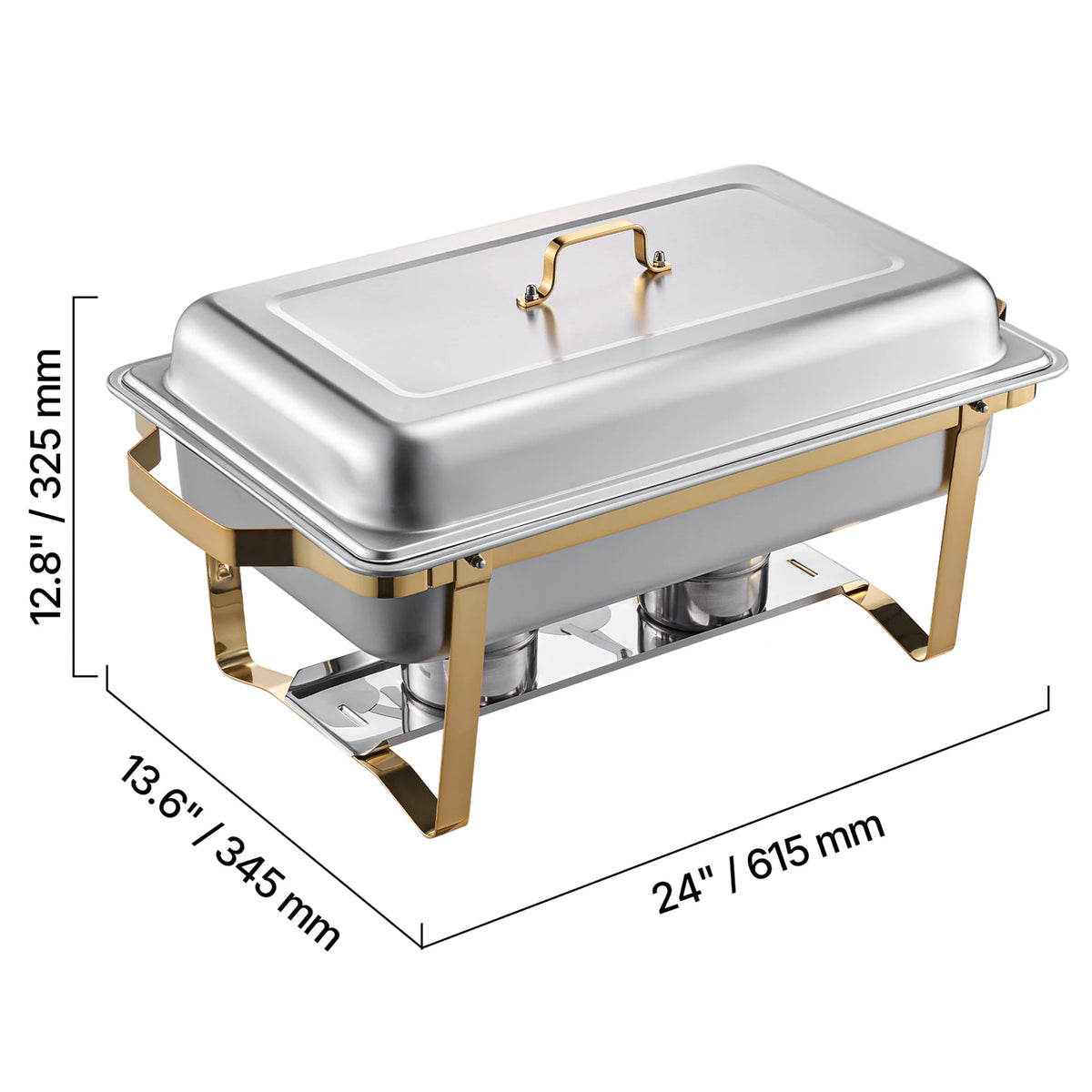Dimensions du chafing dish doré 61,5 x 34,5 x 32,5 cm