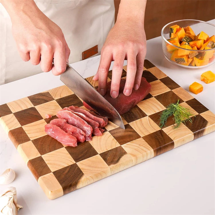 Planche à Découper Bois Motif Damier – 3 Tailles, 2,8 cm