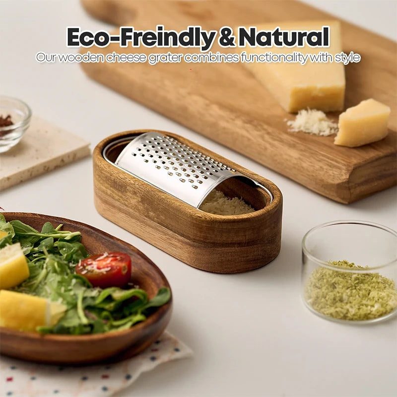 râpe à fromage avec conteneur en bois