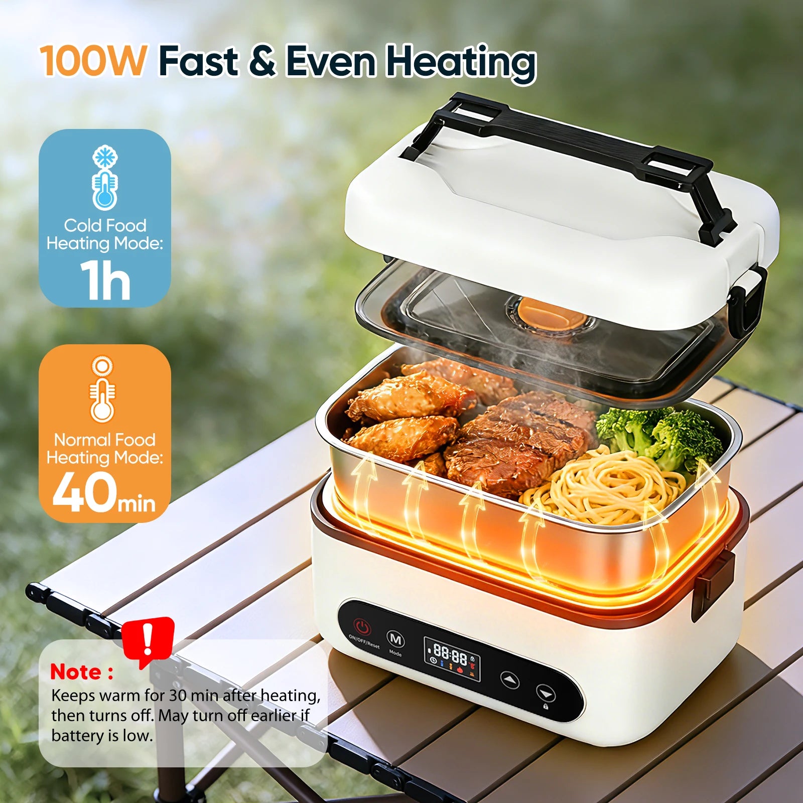 Lunch Box Chauffante 12L 100W avec Minuterie et 4 Modes