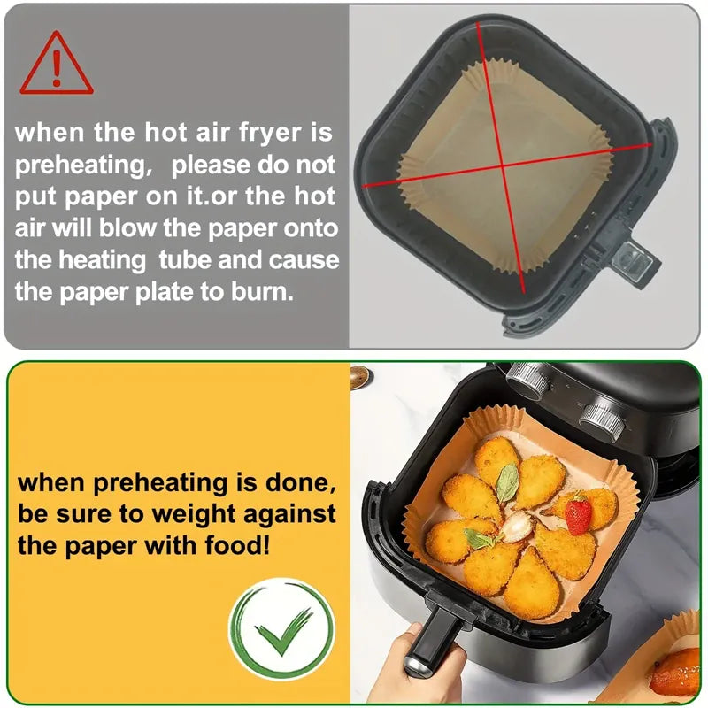 Papier Cuisson Air Fryer Jetable Rond et Carré - Lot de 100 Pièces Air Fryer