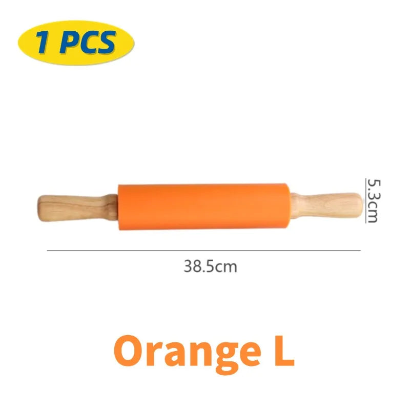 Rouleau à pâtisserie en silicone non-adhérent avec poignées en bois - Set de 14 pièces