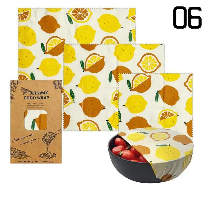 Lot de 3 Films Alimentaires Réutilisables en Coton Bio - Motifs Colorés far