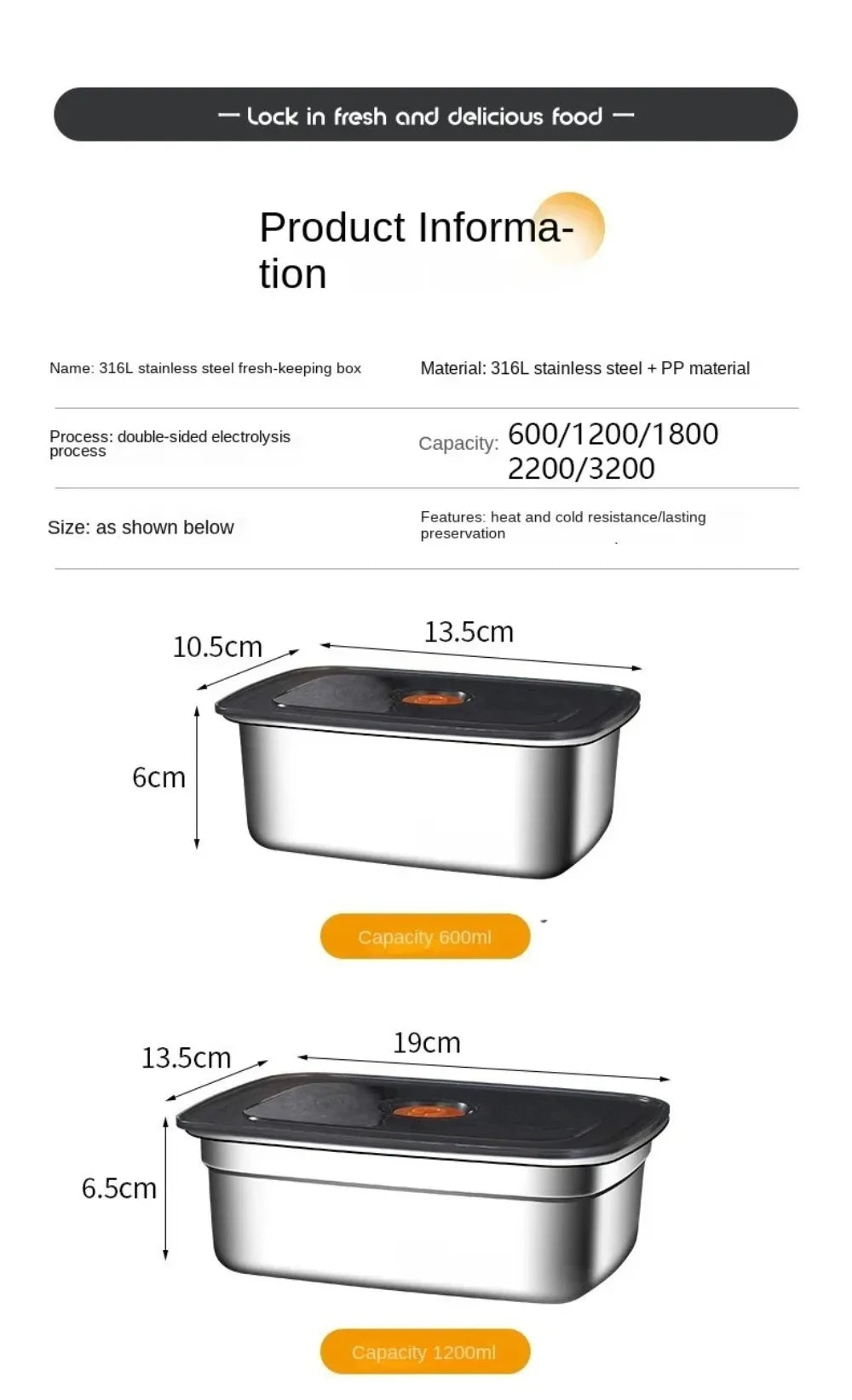 Lunch Box Inox 600 à 3200 ml avec Couvercle Hermétique