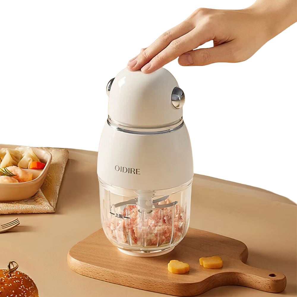 Mini Hachoir Électrique 150W 0,3L — Bol en Verre Borosilicaté, 8 Lames Inox