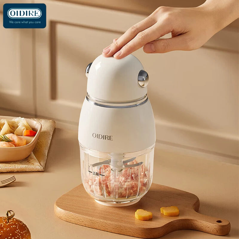 Mini Hachoir Électrique 150W 0,3L — Bol en Verre Borosilicaté, 8 Lames Inox