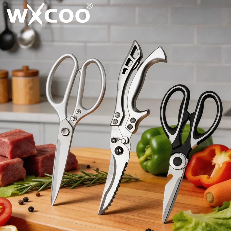 Ciseaux de cuisine multifonctions en inox pour découpe de viandes