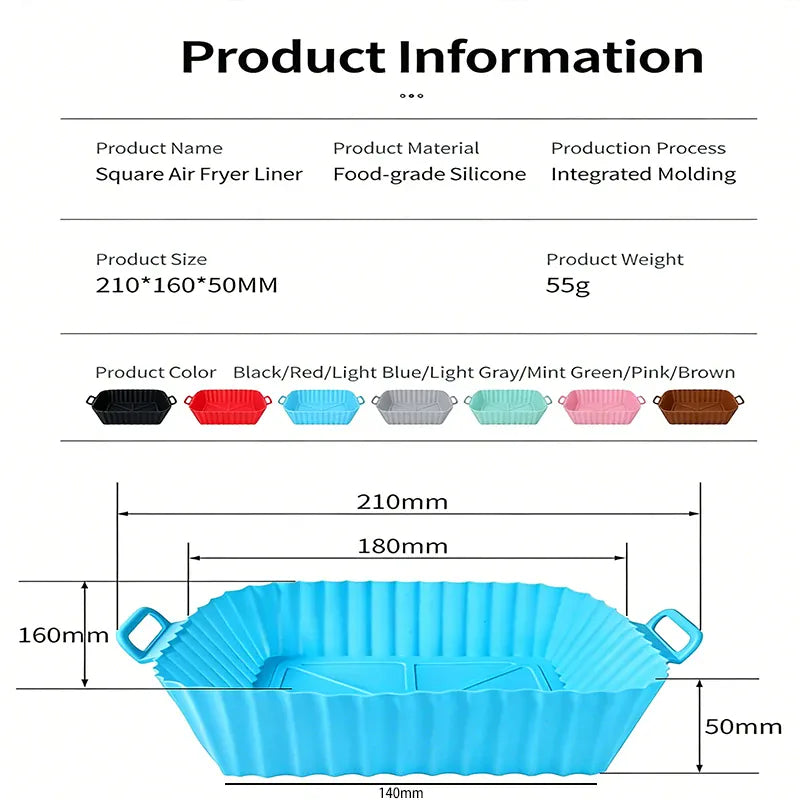 Moule Silicone Air Fryer Réutilisable Carré 20 cm Antiadhésif Air Fryer