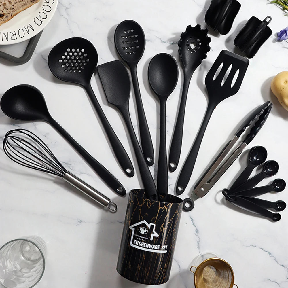 Set Ustensiles Silicone 18 Pièces Pratiques pour Cuisine Rosa