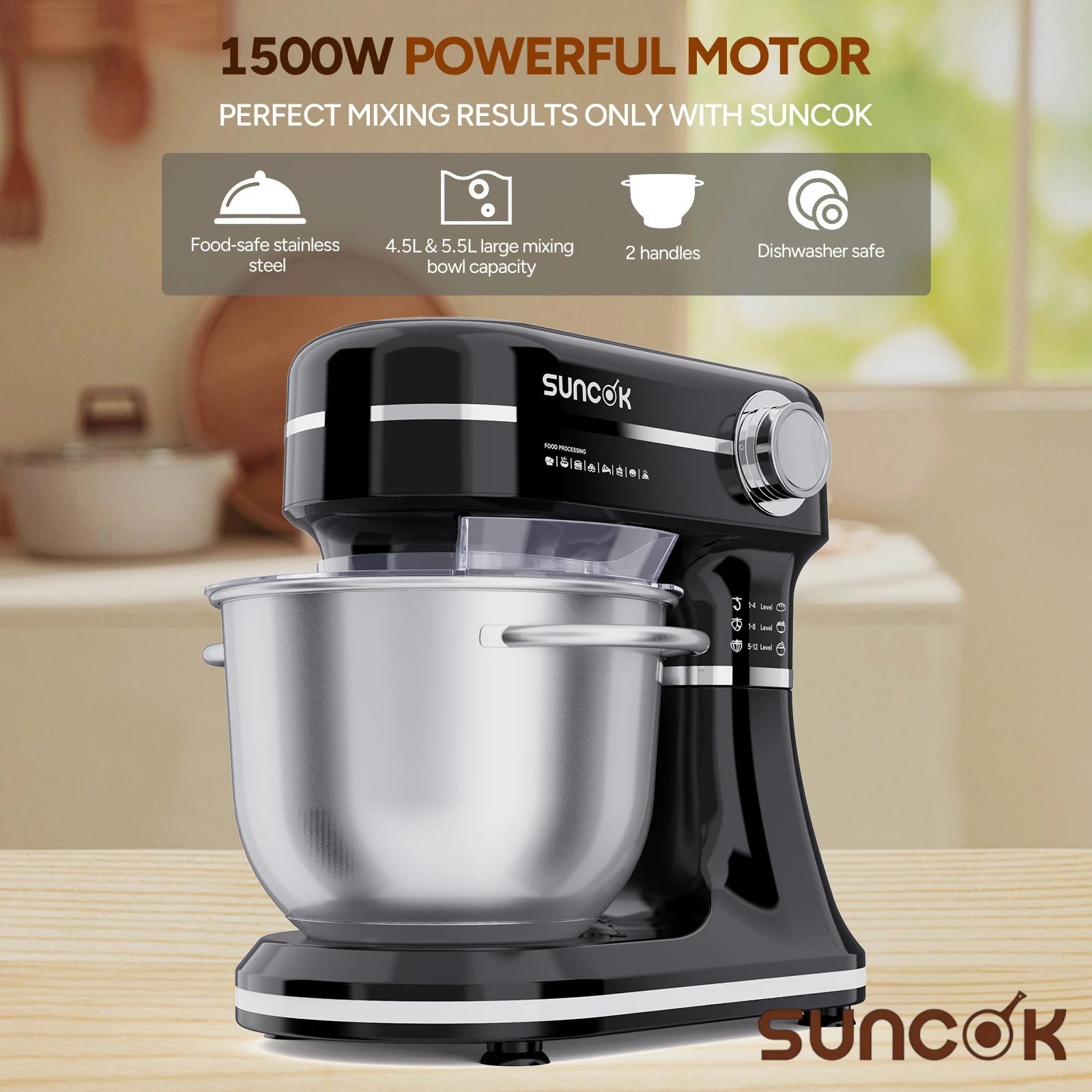 Robot pâtissier 1500 W avec bols inox 4,5 L et 5,5 L
