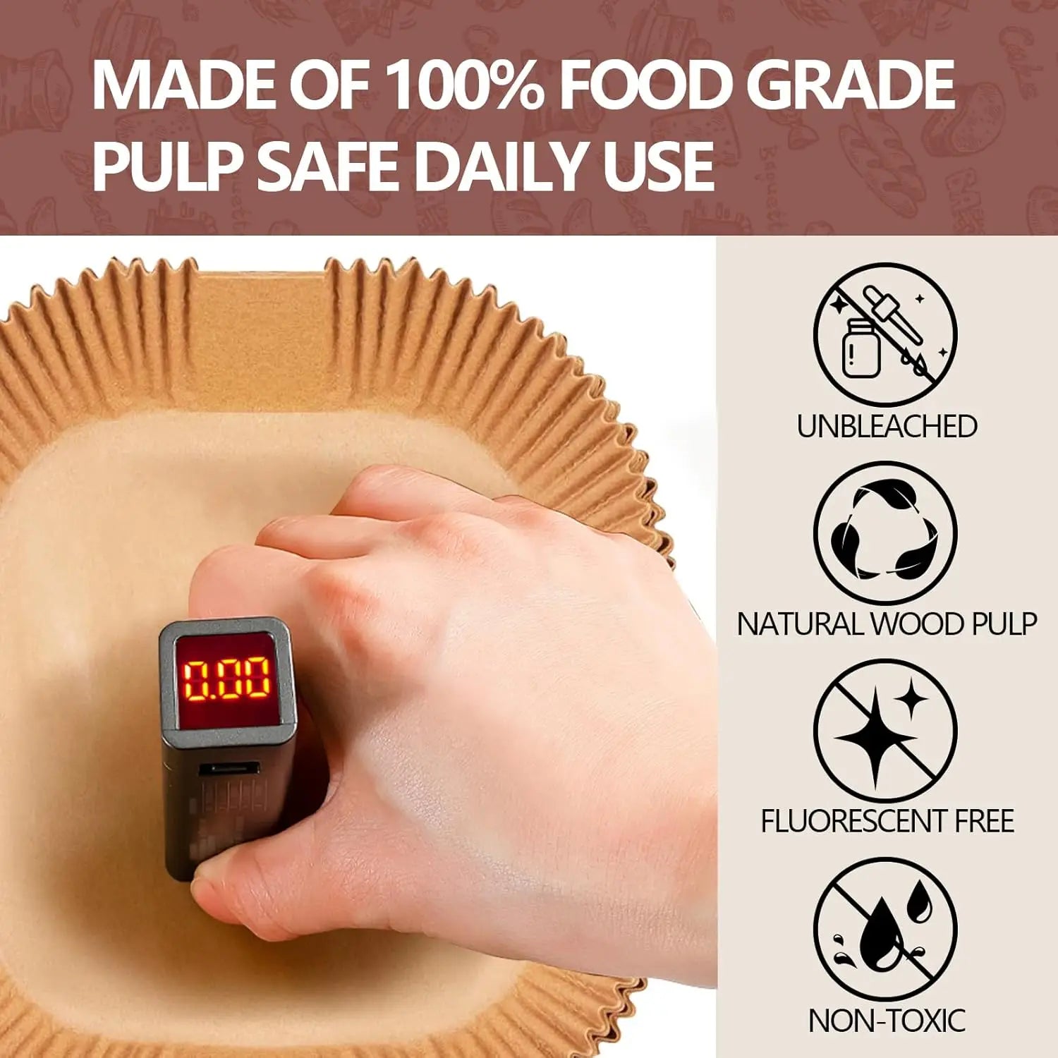 Papier Cuisson Air Fryer Jetable Lot de 100 Carré 23-27 cm Air Fryer