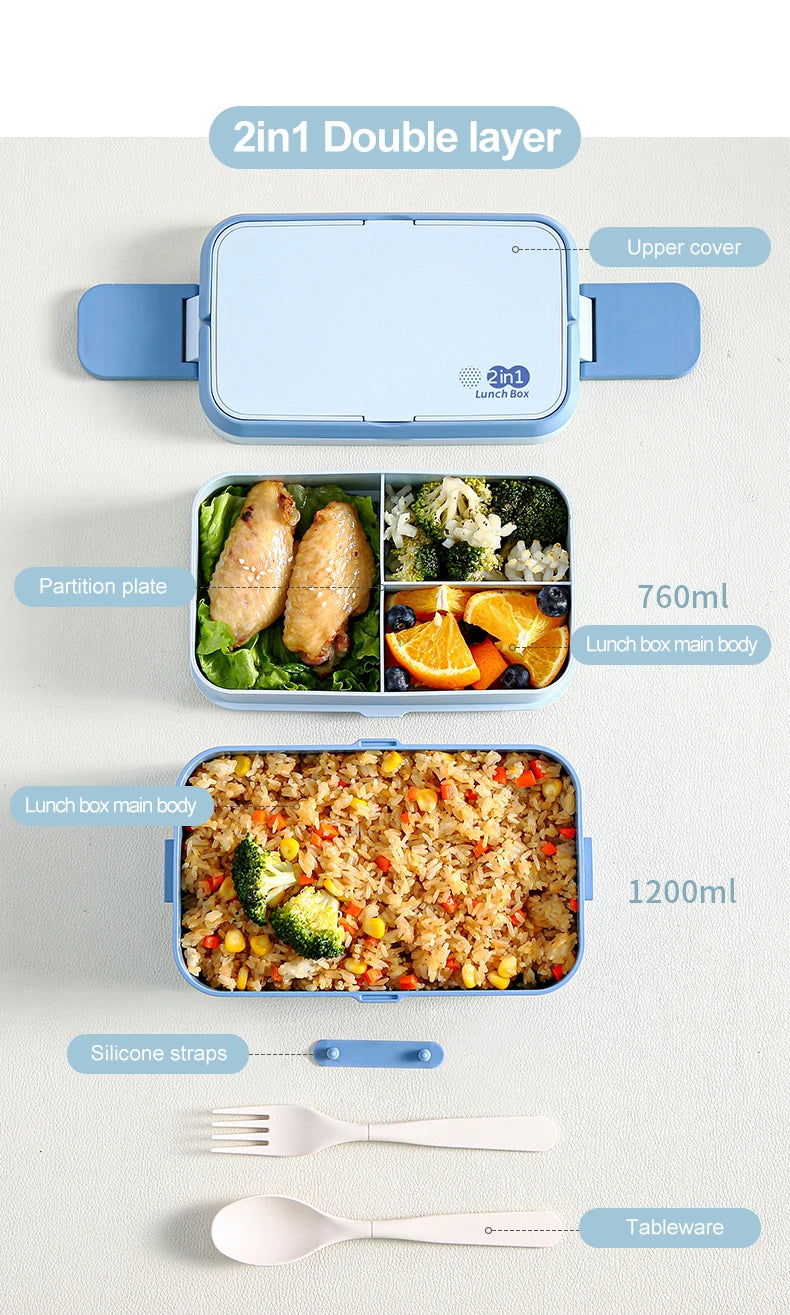 Bento 2 Étagés Bambou 760ml + 1200ml | Micro-ondable et Compartimenté