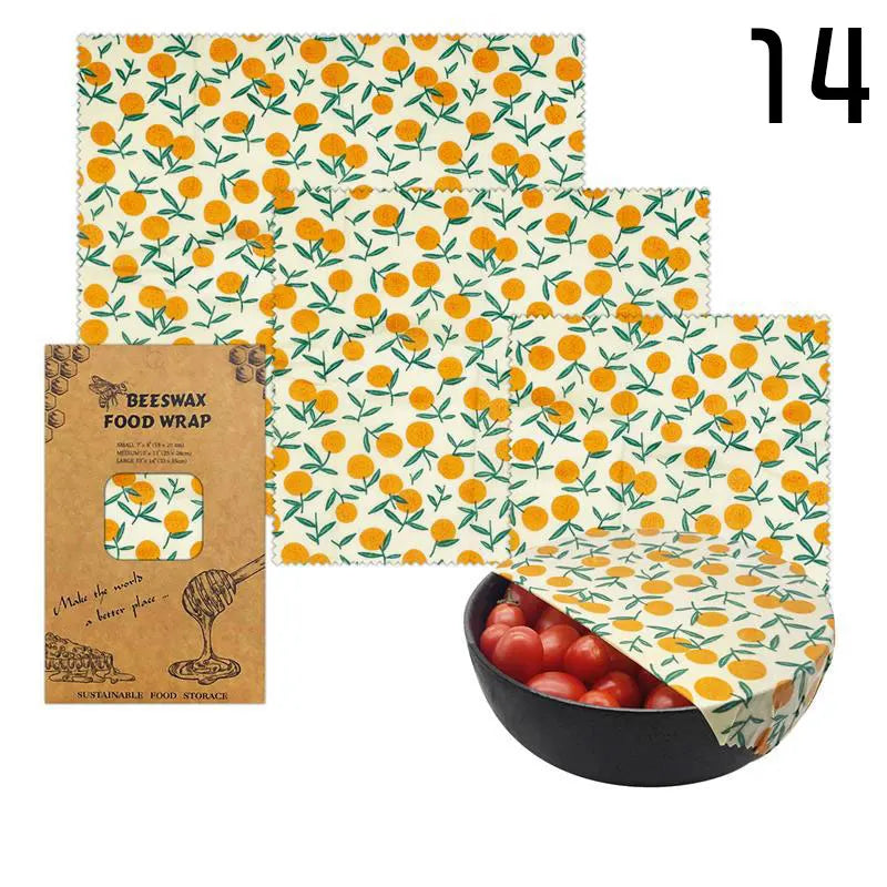Film Alimentaire Réutilisable Cire d'Abeille Lot de 3 motifs fruités far