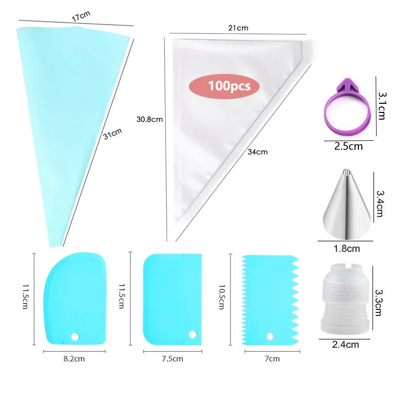 Poches à douille en silicone 100 pcs avec embouts en acier inoxydable