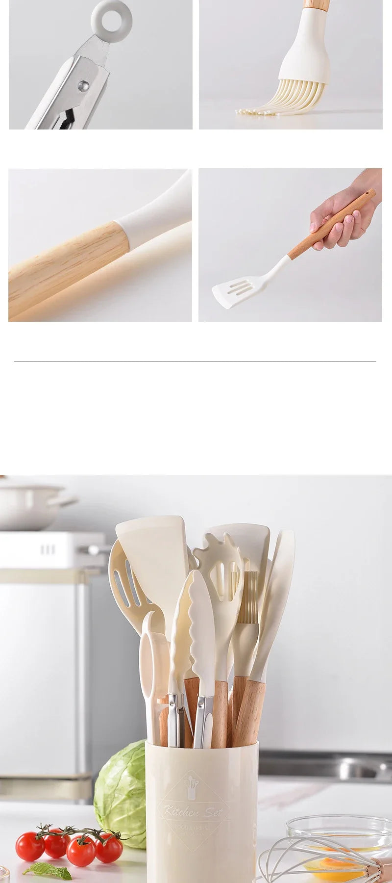 outils de cuisine avec poignées en bois