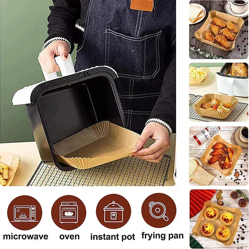 Papier Cuisson Air Fryer Jetable Antiadhésif - Lot de 50 Pièces 16-23 cm Air Fryer