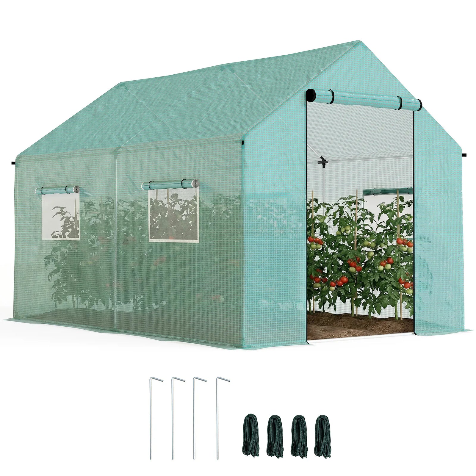 Serre de Jardin Tunnel 6 m² (2 × 3 m) — Bâche PE Anti-UV, 4 Fenêtres, Porte Enroulable, Armature Acier Galvanisé Serre de jardin