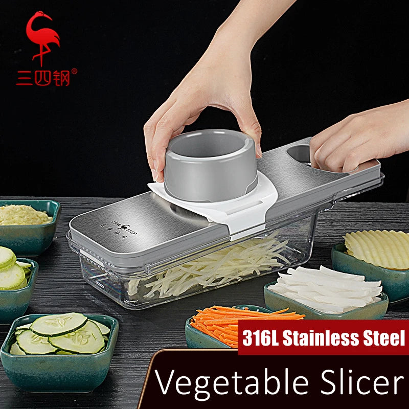 mandoline inox avec 6 lames en acier inoxydable