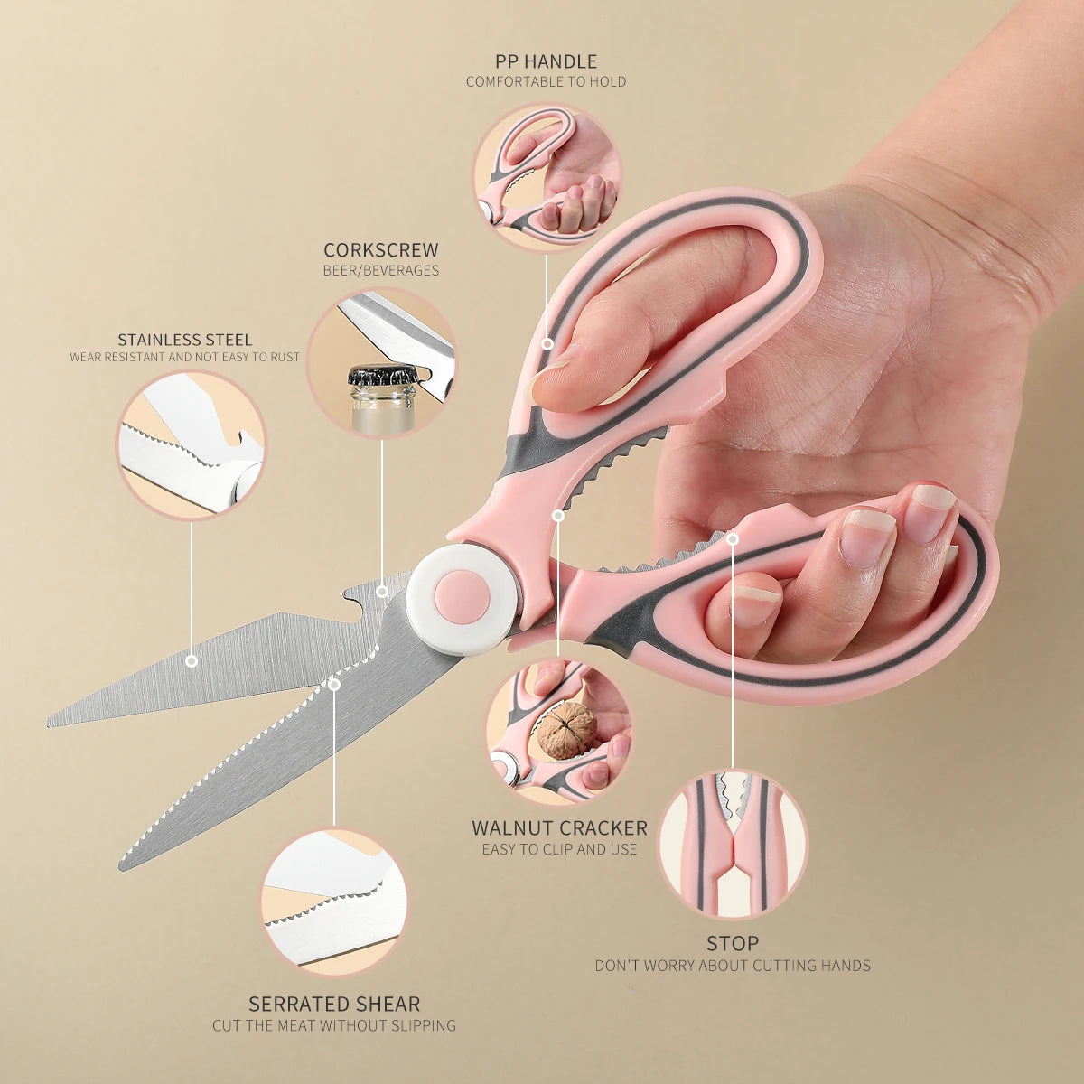 ciseaux de cuisine en inox multifonctions