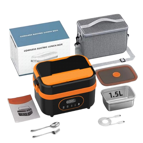 LunchBox Chauffante Sans Fil 60 W — Batterie 18 000 mAh, Cuve Inox 304, Timer 8h