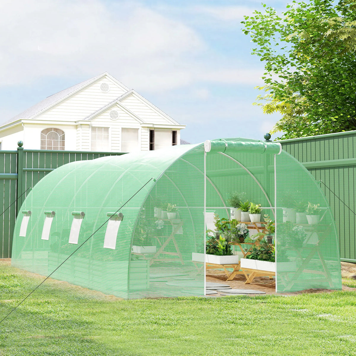 Serre Tunnel de Jardin 18 m² (6 × 3 × 2 m) – 8 Fenêtres, Porte Zippée, Acier Galvanisé & Bâche PE Anti-UV