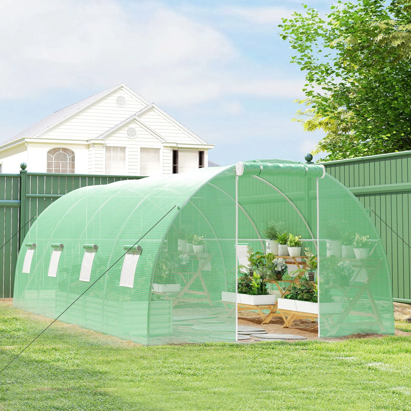 Serre Tunnel de Jardin 18 m² (6 × 3 × 2 m) – 8 Fenêtres, Porte Zippée, Acier Galvanisé & Bâche PE Anti-UV