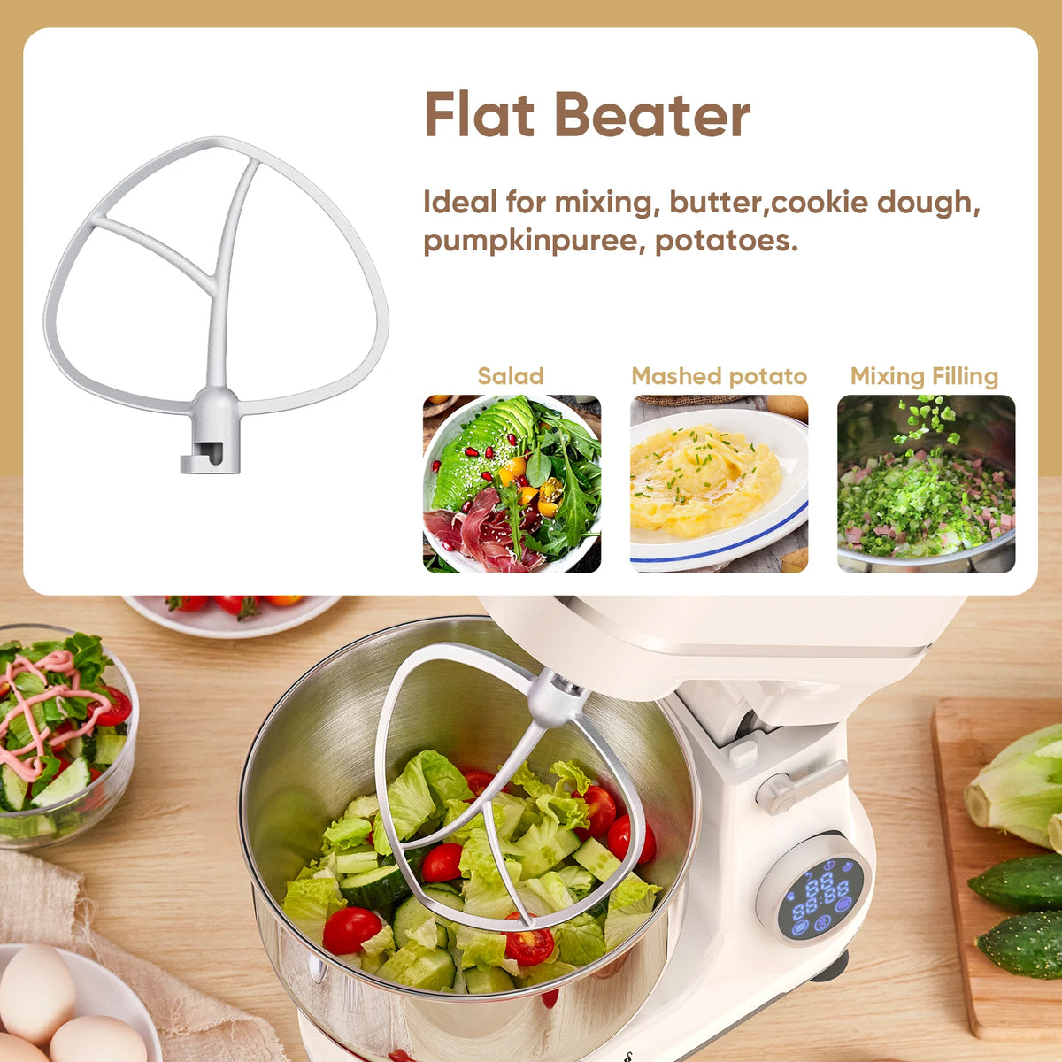 Batteur plat du robot pâtissier pour salades et purées