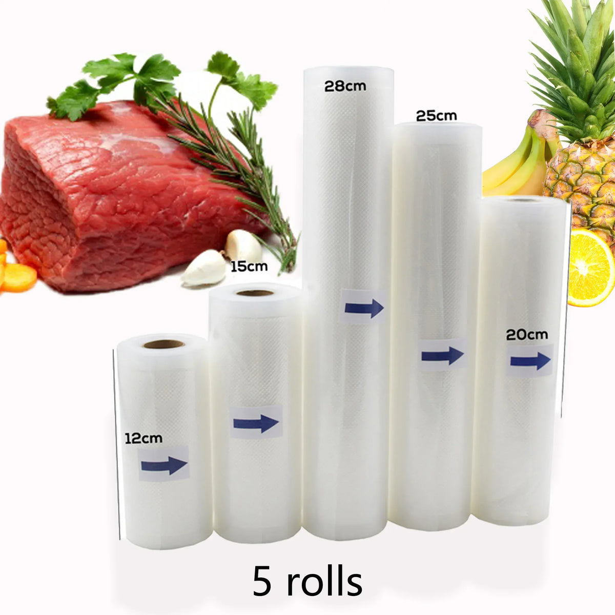 5 Rolls/Lot Kitchen Food Vacuum Bag Storage Bags for Vacuum Sealer Food Keep Packing 12+15+20+25+28cm*500cm
