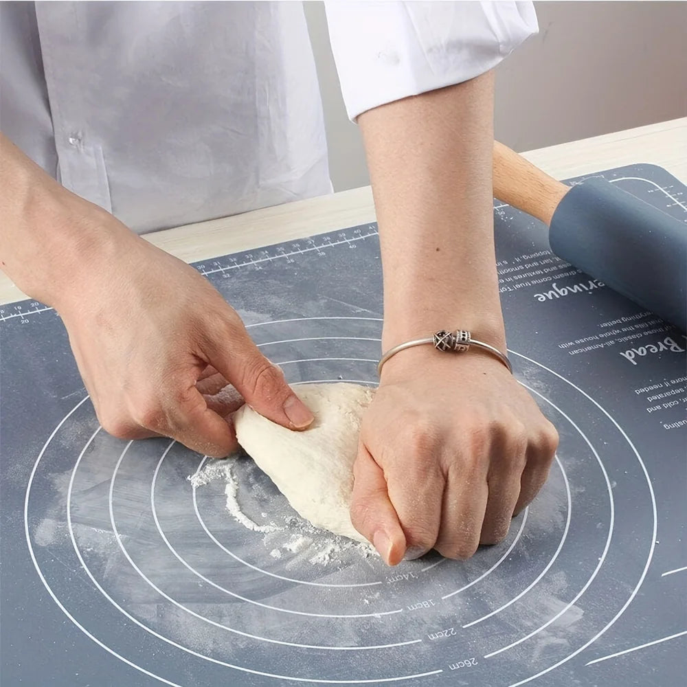 Rouleur à pâtisserie en silicone avec tapis de cuisson anti-adhésif - Idéal pour pâtes pizzas et biscuits