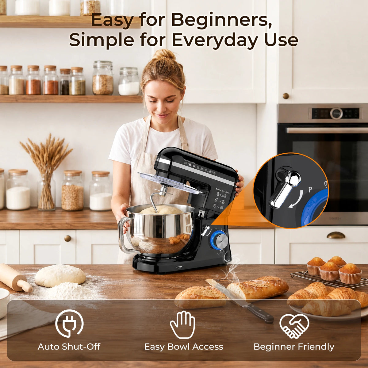 Robot pâtissier à tête basculante et arrêt automatique