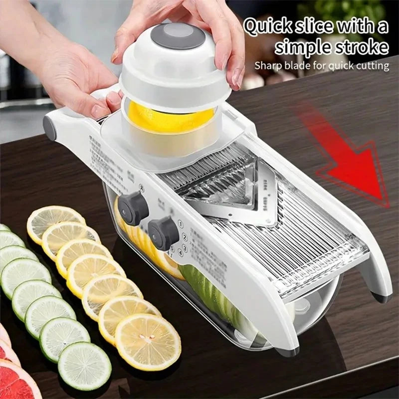 Mandoline Réglable Multifonctionnelle avec Panier - Coupe Légumes et Fruits