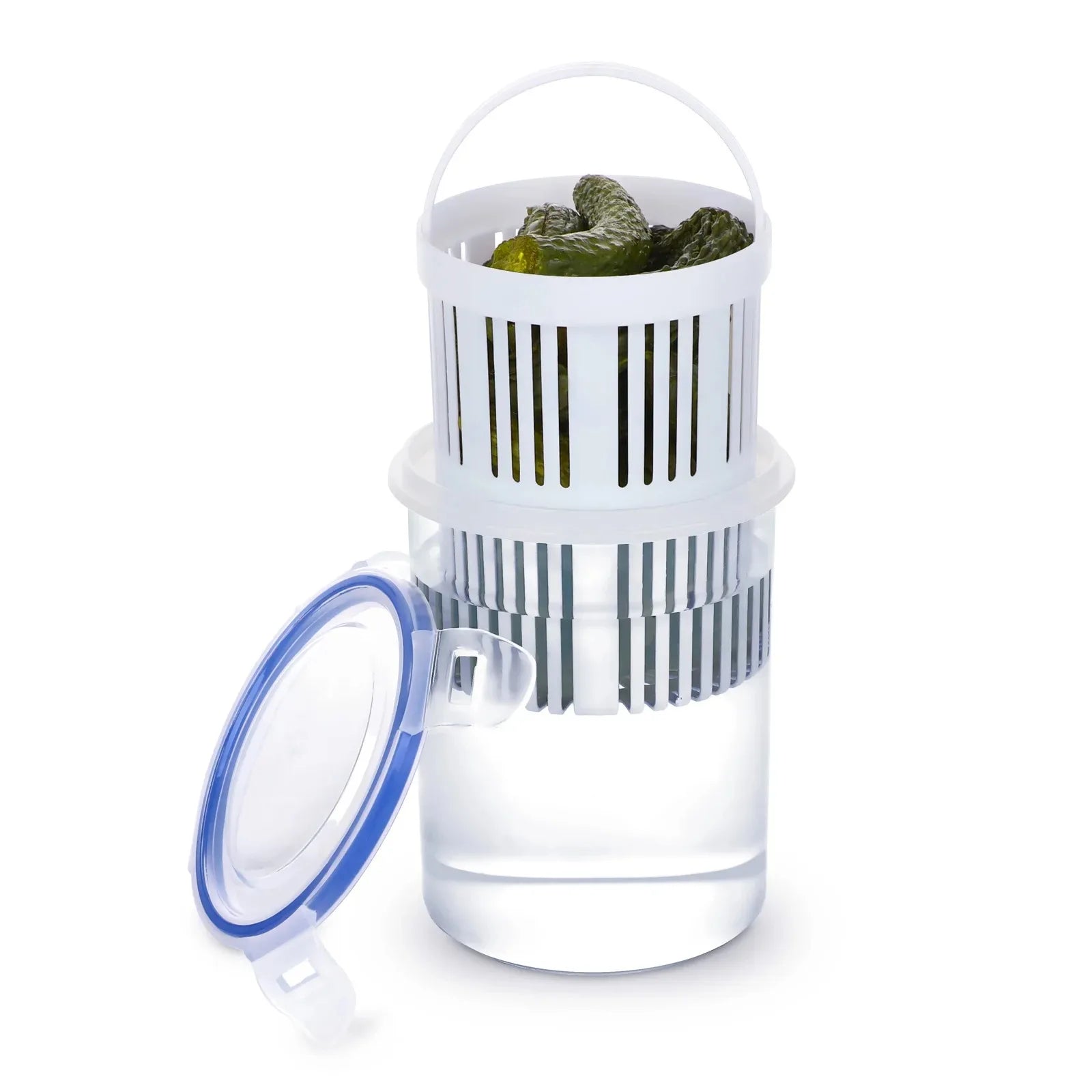 pot de cornichons avec système de filtration