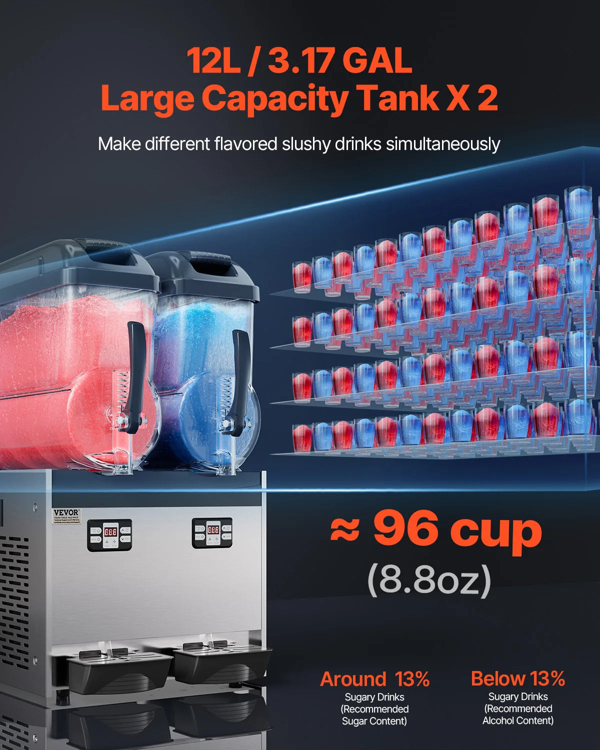 Machine à Granita Professionnelle 12 L — 1 Cuve, 48 Boissons